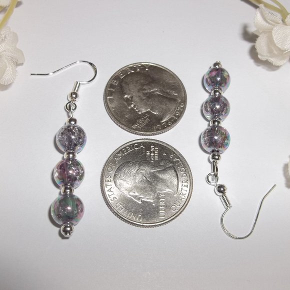 Silver & Purple AB Beaded Earrings Set NWT 6390 - Picture 3 of 8